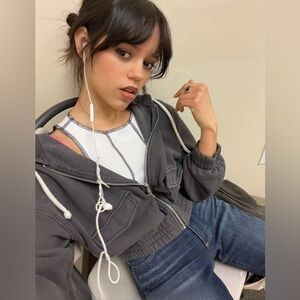 Aerie Gray Cropped Zip Up Hoodie with Pockets